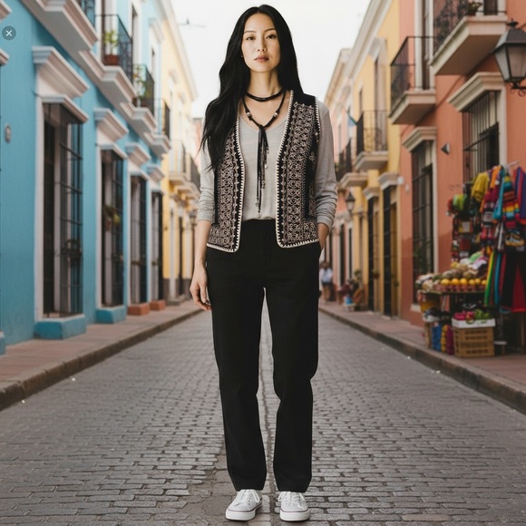 Anthropologie Jackets & Blazers - ANTHROPOLOGIE GYPSY05 Black Vegan Aztec Open Vest!